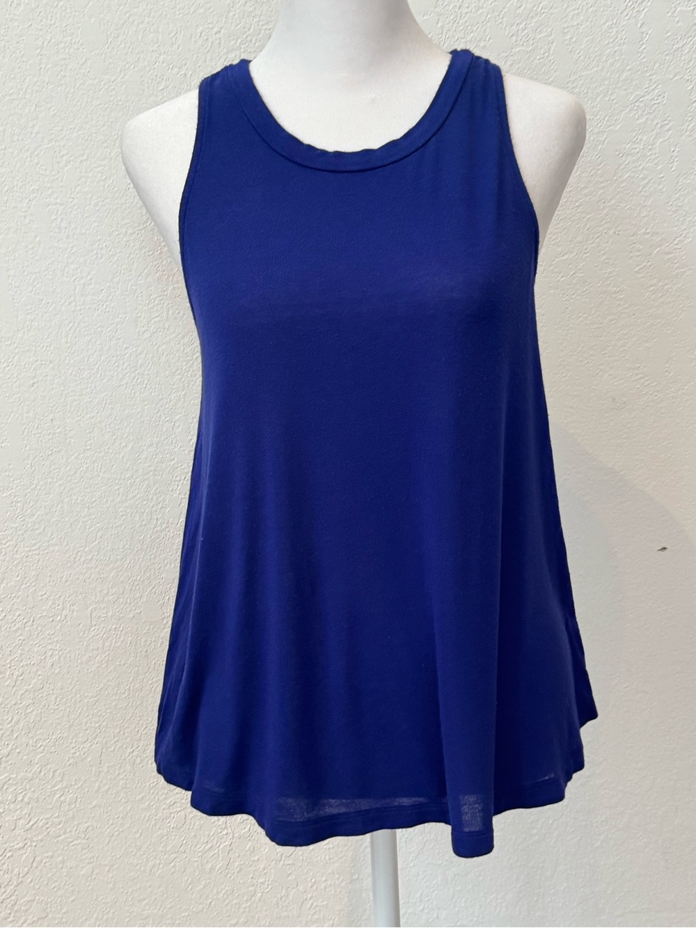 Splendid high crew neck stretch knit racer back easy tank top in royal blue